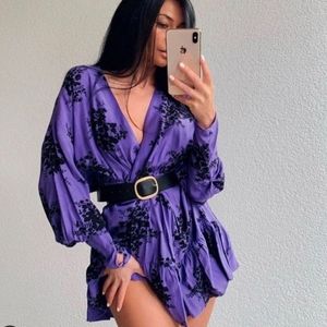 NWT ZARA | Floral Print Dress Purple Black